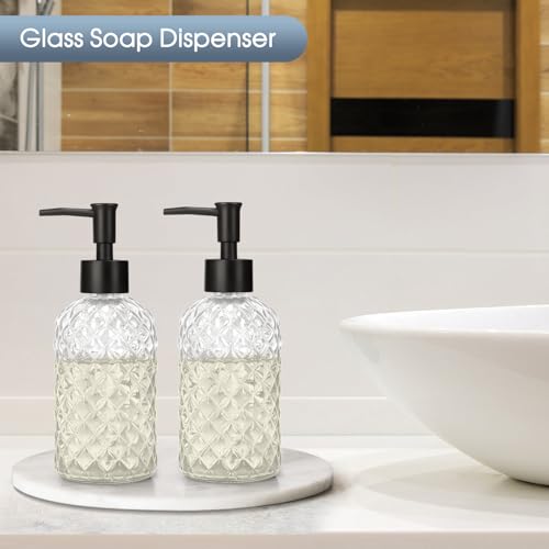2 Pack Gem Glass Soap Dispenser with Black Plastic Pump, 13oz Liquid Hand Soap Dispenser, Rustproof Pump for Kitchen & Bathroom, Great for Lotions, Essential Oil, Liquid Soaps-Clear - color: Gem-clear, size: Plastic Pump
