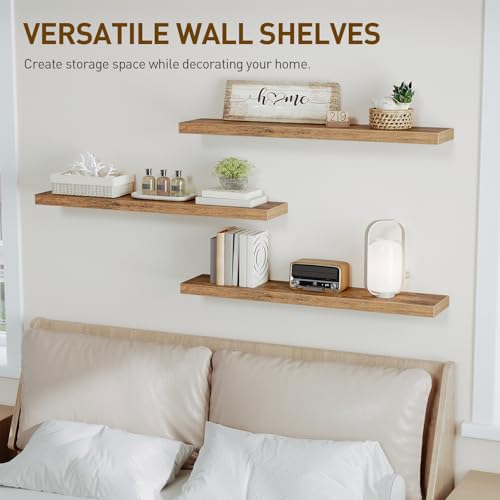 RALGEND Floating Shelves for Wall, 39.4" Long Wall Shelf Set of 3 with Invisible Bracket, 1.5" Thick Hanging Shelves Farmhouse Home Decor for Bathroom, Living Room, Bedroom Rustic Brown 10301BJP3BF - color: Rustic Brown, size: 39.4 Inches