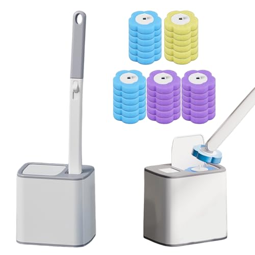 Disposable Toilet Cleaning System|Disposable Toilet Brush with 30 Refill Pads, Wall-Mounted Brush with Replacement Heads and Holders 360 Degree Cleaning for Bathtub Sink Wash Basin