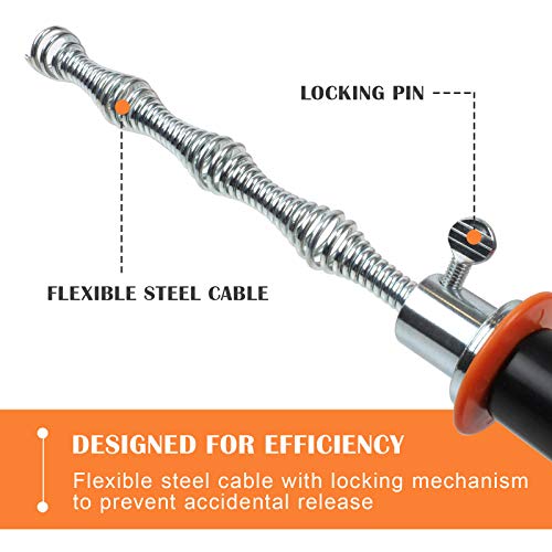 BACOENG 25Ft Drain Auger, Heavy Duty Plumbing Snake with Drill Adapter, Use Manually or Powered for Drain Clog, Shower Sink, Comes with Gloves and Bag (Orange) - color: Orange-25FT