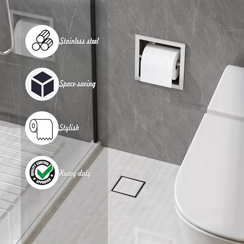 Neodrain Recessed Toilet Paper Holder, Brushed Toilet Paper Holder Built-in, Stainless Steel Recessed Tissue Paper Roll Holder, in Wall - color: Brushed, size: 6X6In