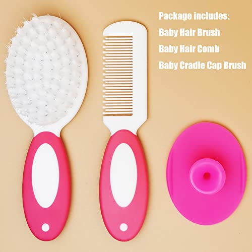Baby Hair Brush, Cradle Cap Brush, Baby Hair Comb, Baby Hair Brush and Comb Set for Newborns & Toddlers, Baby Brush Soft Bristles, Ideal for Cradle Cap, Perfect Baby Registry Gift (Rose Red) - color: Rose Red