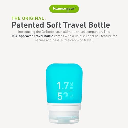 humangear GoToob+ (Small) | Refillable Silicone Travel Bottle | Locking Lid | Food-Safe Material | Aqua, Small (1.7 fl.oz; 53ml) - color: Aqua, size: 1.7 Ounces