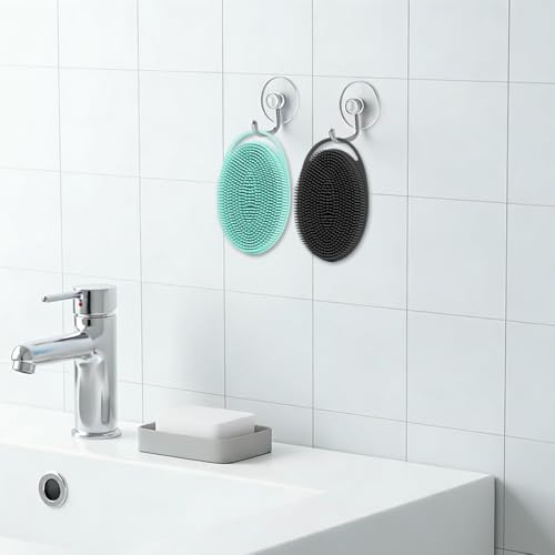 Silicone Body Scrubber 2 Pcs Silicone Loofah Exfoliating Body Scrubber for Men Women Soft Silicones Shower Scrubbers Double Sided Silicones Bath Bodys Brush for All Skin Lather Well, Black and Green - size: black+green