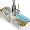 Kitchen Sink Splash Guard，Beach-scene Faucet Mat Sink Gadgets-Super Absorbent Fast Drying Mat Drip Catcher for Kitchen, Bathroom,Sink Mat, Dish Drying Mat, Bathroom(15" X 5.5" ) - color: Beach-scene