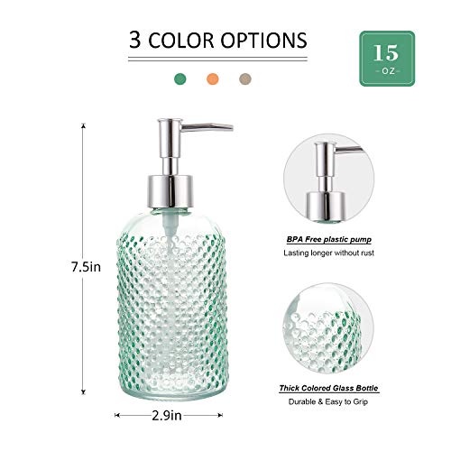 3 Pack Assorted Glass 15 Ounce Lotion Soap Dispenser Bottle with Pump for Bathroom, Kitchen - color: Assorted/15 Oz