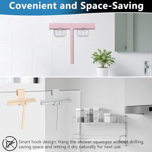 Shower Squeegee for Glass Doors, Full Silicone Jacketed Squeegee with Ergonomic Handle & No-Drill Hook, Cleaning Tool for Windows, Mirrors, Tiles, Bathroom & Car - Grey - color: Gray, size: without loop