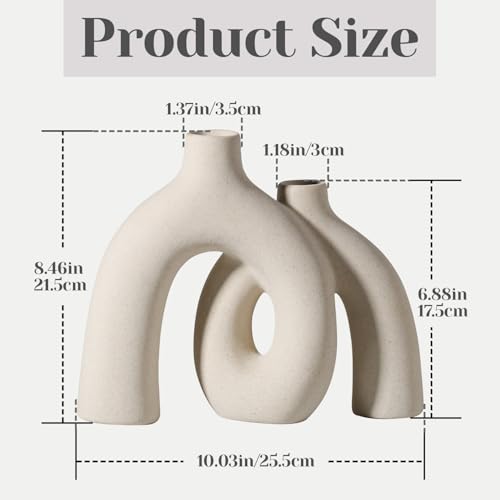CEMABT Modern Nordic Boho Vase Set - Elegant Beige Matte Ceramic Vase for Living Room, Bookshelf, Mantel, Entryway Table & Console Decor | Home Decor Shelf Decorations Easter Gift - color: Beige-1