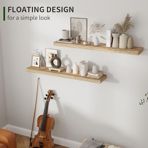 Marsmiles Wood Floating Shelves for Wall Set of 2, 36 Inch Wide Rustic Wooden Floating Shelves, Invisible Wall Mounted Display for Living Room Bedroom Kitchen Bathroom Office, Carbonized Black - color: Carbonized Black, size: 36Inch, Set of 2, (1-2/5"H)