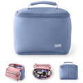 KUSSHI Neoprene Train Case Makeup Bag - Washable Makeup Travel Bag & Vanity Case for Stress Free Travel (Small, Pearl Blue/Sand Pink) - color: Pearl Blue/Sand Pink, size: Small