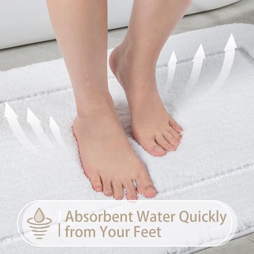 LOCHAS Bathroom Rug Set White, Soft Bath Rug Set 2 Piece, Toilet Mat U-Shaped 20x20 and 34x20 Bath Rugs, Quickly Dry Mats for Bathroom, Tub, Washable, Super Absorbent Floor Mat - color: White, size: 34" x 20" Plus 20" x 20" (U-Shape)