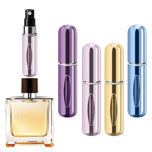 Refillable Perfume Portable Atomizer Bottle Refillable Perfume Spray, Travel Perfume (5ml, 4 Pack) (Purple, Pink, Gold, Light Blue) - color: Purple, Pink, Gold, Light Blue