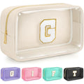 Initial Clear Makeup Bag, Birthday Gift Preppy Chenille Patch Cosmetic Bag, Initial Travel Essentials Beach Toiletry Pouch, Ideal Gift for Teachers & Moms, Women and Girls (Beige, G) - color: Beige, style: G