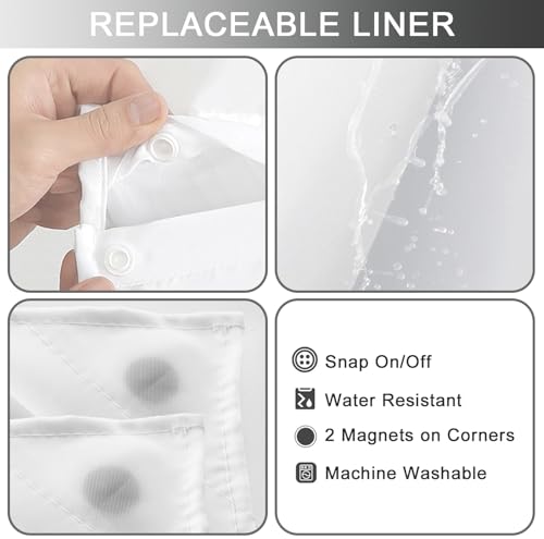 Long No Hook Shower Curtain with Snap in Liner, Black and White Shower Curtains and Liner Set, Ombre Hotel Fabric Bath Curtain for Bathroom, Mesh Top Window Waterproof Washable, 71" x 77" - color: Ombre Black, size: 71"W x 77"L (Pack of 1)