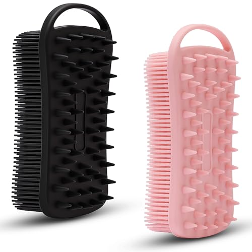 MtBoi 2 PC Silicone Body Scrubber, 2 in 1 Exfoliating Shower Bath Scrubber, Soft Silicone Loofah for Sensitive Skin, Shower Hair Scalp Massager, Easy to Clean, Lather Well (Black&Pink) - color: Black&pink