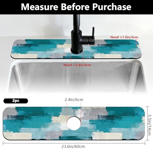 2 Pcs Kitchen Sink Splash Guard Faucet Mat Graffiti Style Faucet Mat for Sinks Abstract Painting Absorbing Drying Mats for Kitchen Bathroom, 23.6x5.5inch - color: Graffiti Style