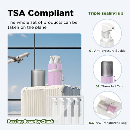 Travel Bottles for Toiletries, TSA Approved Travel Shampoo and conditioner Bottles with Suction Cups, Pink - color: Pink