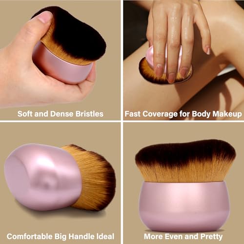 Extra Large Body Makeup Brush For Self Tanner, Leg Makeup &Bronzer Blend,75 mm Wide-headed Kabuki Brush Provides More Even &Pretty Application, Oval Face&Back Makeup Brush, Wet&Dry Use- Pink Rose Gold - color: Rose Gold