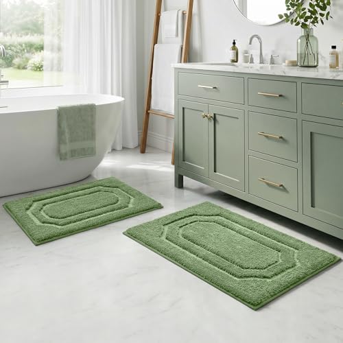 HOMEIDEAS Bathroom Rugs Sets 2 Piece, Extra Soft and Absorbent Microfiber Plush Bath Mat with Non Slip Backing(Sage Green) - color: Sage Green