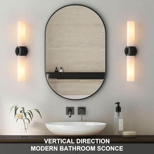 Wall Sconces Set of Two,Matte Black Bathroom Sconces Wall Lighting with White Glass, Modern Sconces Wall Decor Set of 2 Wall Light fixtures for Bathroom Mirror Living Room Hallway Bedroom Wall Lamp - color: black white