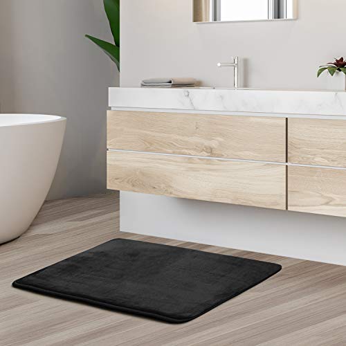 Clara Clark Bathroom Rugs, Velvet Memory Foam Bath Mat, Non-Slip, Machine Washable Bath Rugs - Dries Quickly, Ultra Soft Plush Bath Mats for Bathroom, 17 x 24, Black - color: Black, style: 17 x 24