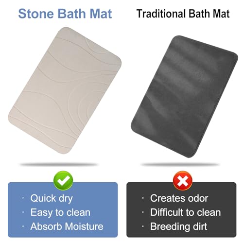 Stone Bath Mat, 2 Pack Diatomaceous Earth Shower Mat, Non-Slip Super Absorbent Quick Drying Bathroom Floor Mat, 24x15, Greyish White - color: Greyish White, size: 24" x 15" (2 Pack)