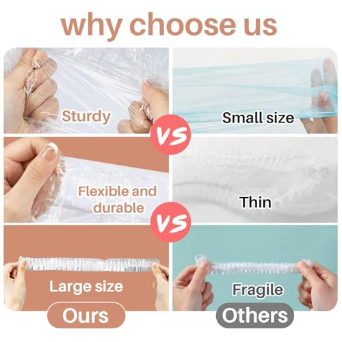 MAQIHAN 135 Disposable Shower Caps Unisex - Large Plastic Hair Caps for Deep Conditioning Shower Cap Reusable Waterproof for Women Men Hair Treatment Bath Cap for Long Hair Travel Essentials