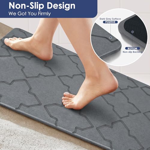 Extra Large Stone Bath Mat for Bathroom Floor, Quick Dry Diatomaceous Earth Bath Mat with Non-Slip Back, Super Absorbent Diatomite Stone Mat for Shower, Easy Clean, Natural(31.5" x 19.7" Dark Grey) - size: 31.5"*19.7"