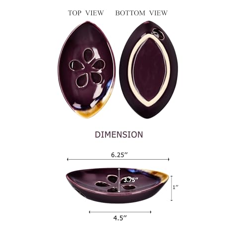 Ceramic Soap Dish with Self Draining Tray for Bar Soap, Bathroom, Kitchen (Purple No.2) - color: Purple No.2