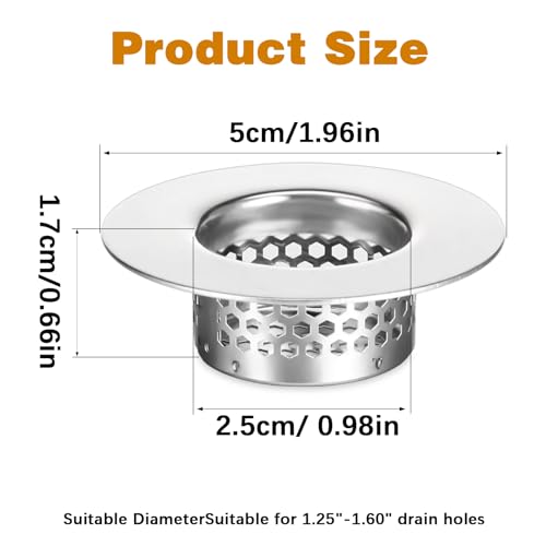 3pcs Bathroom Sink Strainer Fit Hole Size from 1.25" to 1.60" Bathtub Hair Catcher Bathroom Sink Drain Cover Stainless Steel Sinks Strainers Bath Tub Hair Catcher Mesh Sinks Strainer for Kitchen