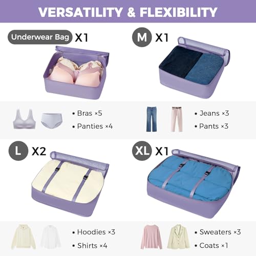 BAGAIL 8 Set Packing Cubes Luggage Packing Organizers for Travel Accessories-Dusty Purple - color: Dusty Purple, size: 8 Set