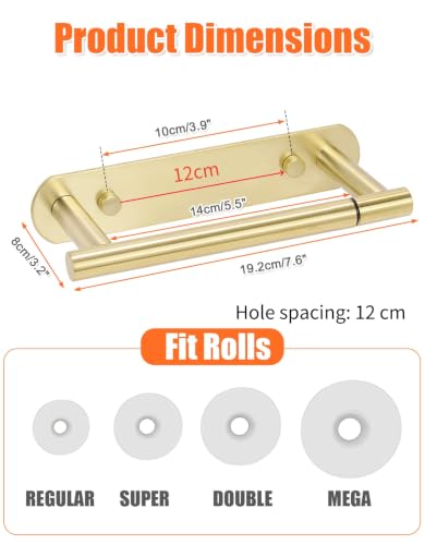 YUET Toilet Roll Holder, Self Adhesive or Screw in Wall Mounted Options, Double Post Pivoting Tissue Roll Holder, Stainless Steel Rustproof Stick On No Drilling Wall Mount for Bathroom, Brushed Gold - color: Gold-pivoting