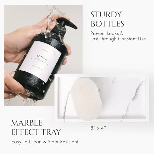 Modern Black Kitchen Soap Dispenser Set with Tray, Lotion Dishwashing Liquid Detergent Hand and Dish Soap Dispenser Set, Dual Refillable Pump Bottles for Kitchen and Bathroom Countertop Farmhouse - color: Sophisticated Black