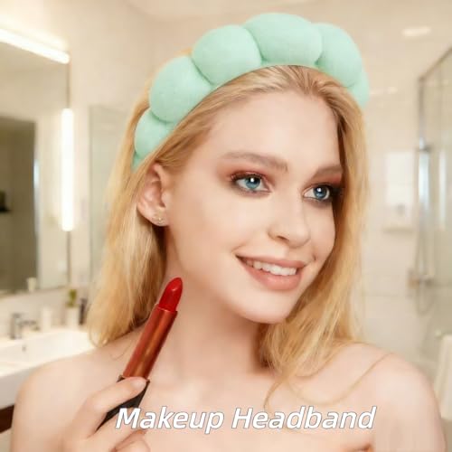 7 Pcs Spa Set, Facial Spa Headband and Wristband Set, Skincare Headband, College Style Girl Gift, Hair Accessories for Women and Girls (Green) ﻿ - color: Green