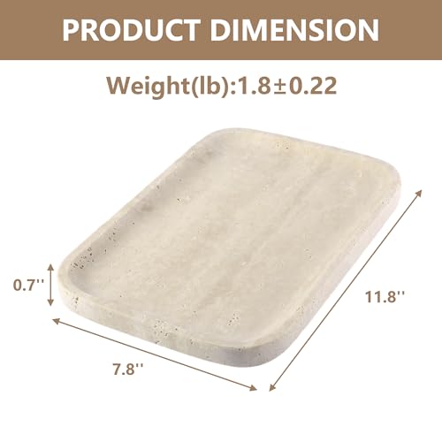 Marble Vanity Tray for Dresser Organizer, Travertine Bathroom Tray Countertop, Beige Decorative Serving Trays, Kitchen Sink Storage, Jewelry & Perfume Holder(Travertino Romano) - color: Travertino Romano