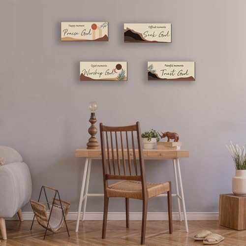 ONIZHITY 4 Pcs Boho Bathroom Decor Religious Wall Art Bible Verse Inspirational Navy Bohemian Wall Decor Rustic Wooden Christian Sign for Home Bathroom Office Bedroom Living Room Kitchen(Boho 10x4") - color: Boho