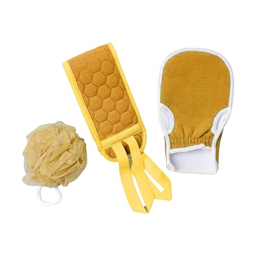 Back Scrubber Set, 3Pcs Bath Gloves and Shower Loofah Sponge for Body Scrub and Daily Shower Cleaning(Yellow) - color: Yellow