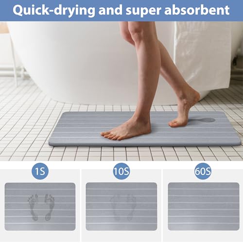 Absorbent Stone Bath Mat, Diatomaceous Earth Shower Mats, Non-Slip Water Absorbing Diatomite Stone Mat for Bathroom Floor, Quick-Drying Easy to Clean (23" x 16" Gray) - color: Line-grey