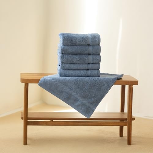 SALBAKOS 100% Turkish Cotton Hand Towels Set 6-Piece Blue 16x30 in | Luxury Premium Quality Thick Super Absorbent Turkish Hand Towel for Bathroom & Kitchen | Made in Turkey (Blue, 6 Hand Towels) - color: Blue, size: 6 Hand Towels