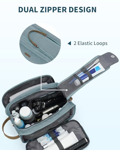 WANDF Toiletry Bag for Men Travel Toiletry Organizer Canvas and Leather Dopp Kit Water-Resistant Shaving Bag for Travel Accessories (Pale Blue, Large) - color: L, Pale Blue, size: Large
