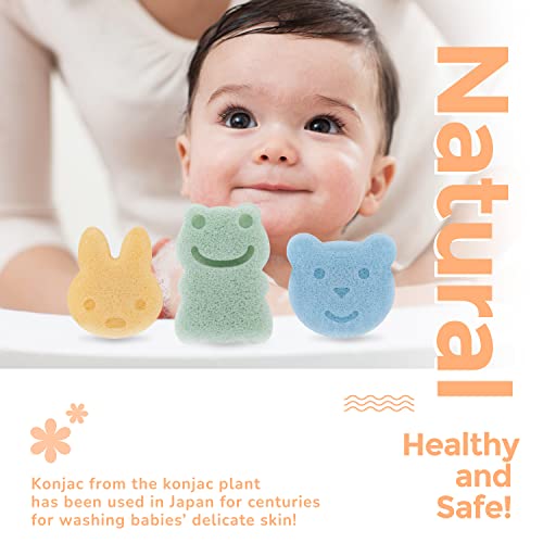 myHomeBody Konjac Sponge, Bath loofah, 3pc, Rabbit, Frog, Bear face | Natural Safe Plant-Based, Cute Shapes Bath Sponge for bathing, Shower Sponge for bath, Body Loofah, Shower Loofah, Face Luffa - color: Rabbit, Frog, Bear Face