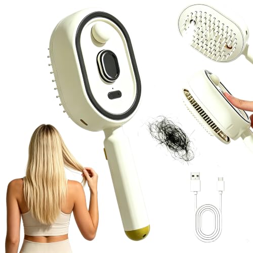 New Electric Mist Air Cushion Massage Brush, 5-in-1 Anti-Tangle Hair Comb for Dry Frizzy Hair, Self-Cleaning Shine Boost Hair Care Brush for Ladies (Beige) - color: beige-
