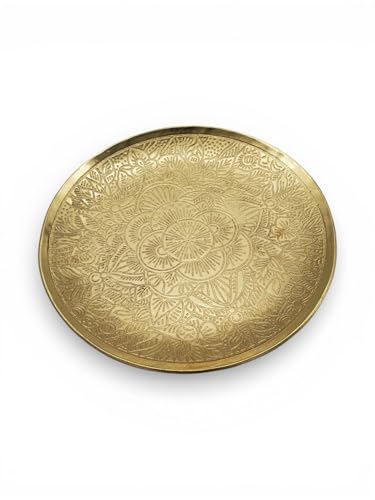 Brass Jewelry Tray – Gold Color Circular Small Round Spoon Rest Soap Dish Candle Holder - Perfect Catchall for Candles, Jewelry, Rings, and Trinkets (Brass with Etched Mandala Design) - color: Brass With Etched Mandala Design