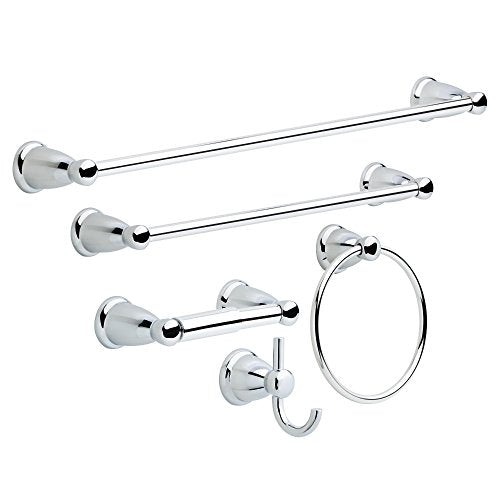 Franklin Brass 5-Piece Polished Chrome Bathroom Set (2) Towel Racks, Ring, Toilet Paper Holder, Hook | Kinla Bath Accessories - color: Polished Chrome, style: 5-Piece Bath Accessory Set