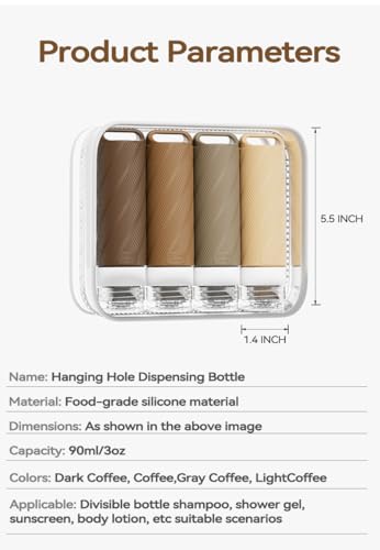 5 packs of toiletries travel bottles, TSA Approval silicone travel containers, leak proof refillable shampoo and conditioner are essential for travel, fitness, business trips, office use(coffee) - color: Brown