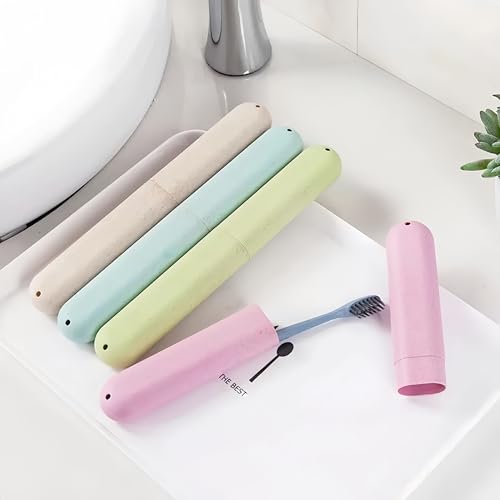 8 Pack Travel Toothbrush Case, Portable Toothbrush Travel Case with Ventilation Hole for Business Trip, Camping, Home(Blue,Pink,Green,Beige) - color: jg-Blue,Pink,Green,Beige