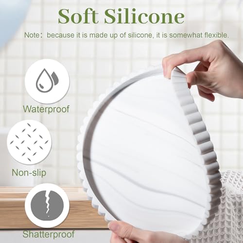 Round Bathroom Tray Silicone Kitchen Counter Decor Vanity Organizer Decorative Coffee Table Tray for Perfume, Candle, Soap Dish, 9 Inch, Marble - color: Marble Gray, size: 9"