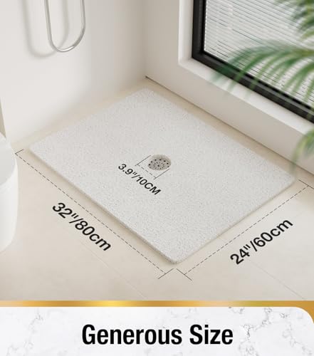 HITSLAM Shower Mat, 32 x 24 Inch Non Slip Bath Mat for Tub, Soft PVC Loofah Bathtub Mats with Drain Holes, Quick Drying Bathroom Stall Floor Mat, Bathroom Accessories Without Suction Cup, White - color: White, size: 32" x 24" (Rectangular)