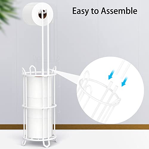Meangood Toilet Paper Holder Stand and Tissue Paper Roll Dispenser for 4 Mega Rolls, Bathroom Free Standing Tissue Roll Storage Holder Rack, Metal Wire (White) - color: White