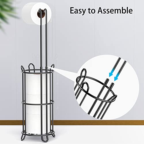 Meangood Toilet Paper Holder Stand and Tissue Paper Roll Dispenser for 4 Mega Rolls, Bathroom Free Standing Tissue Roll Storage Holder Rack, Metal Wire (Black) - color: Black 2